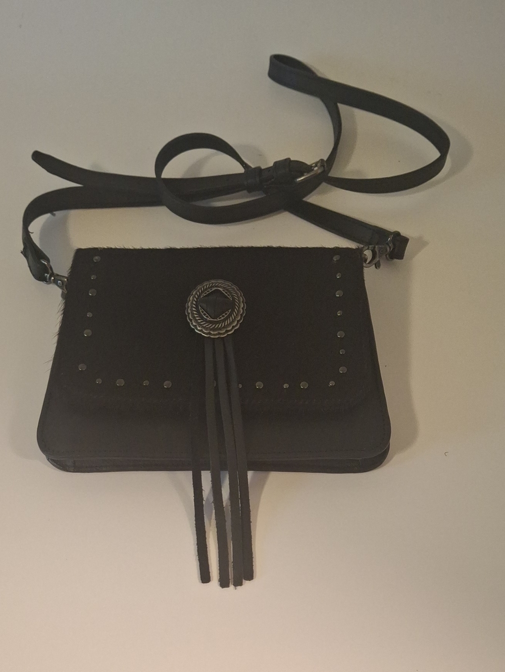 Idyllwind Black Fringe Crossbody with Concho Accent